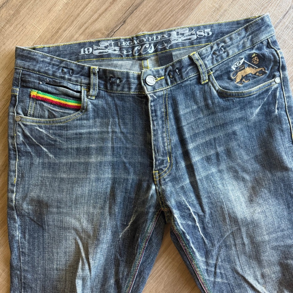 CCS Legacy Flex 85 Mens Rasta Lion Judah Straight Leg Jeans 32x30 Medium Wash
